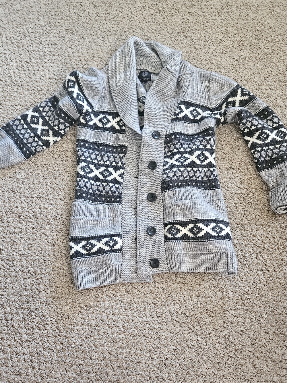 Sara Gray and Black Nordic Shawl-Collar Cardigan